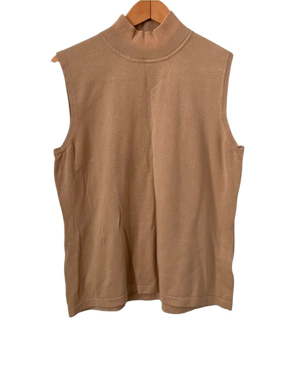 Investments Sleeveless Mock Neck Knit Top in Camel in Size XL